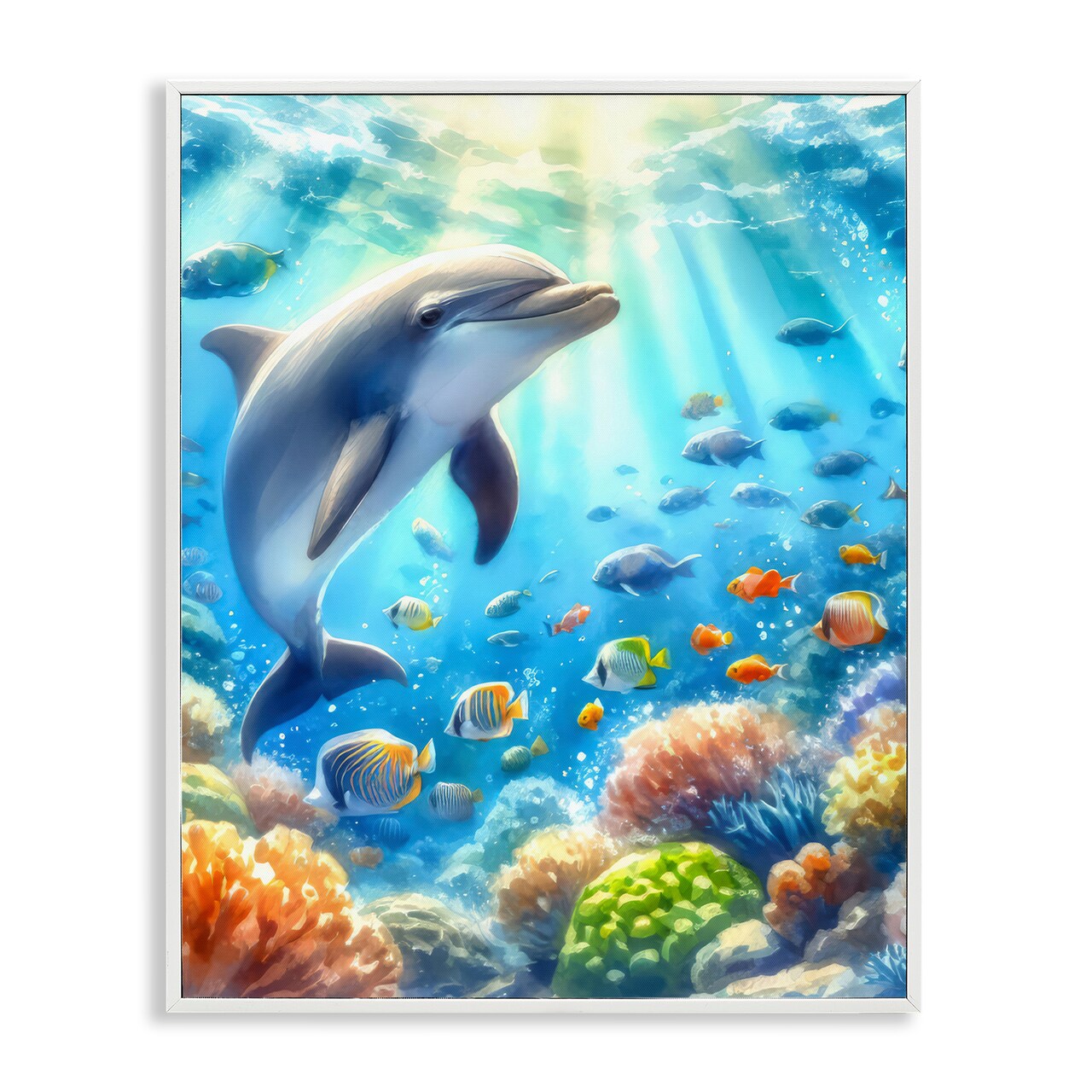 Stupell Industries Smiling Dolphin Under Sea Framed Giclee Wall Art Design by LSR Design Studio